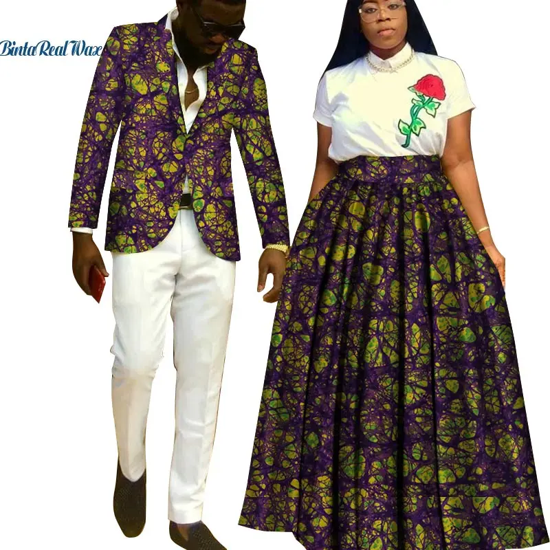 Одежда для влюбленных пар, африканская юбка-пачка с принтом для женщин, Bazin Riche, мужская куртка, Блейзер, 2 штуки, одежда в африканском стиле, WYQ204 - Цвет: 9