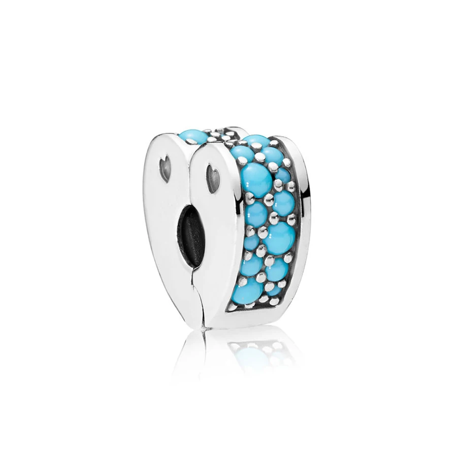 

NEW 100% 925 Sterling Silver Authentic 797227NYA-1 CYAN BLUE ARCS OF LOVE CLIP Original Women Jewelry