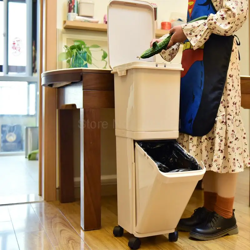 

Double-decker kitchen with lid, large trash can, living room with pulley, plastic dry and wet sorting bin export