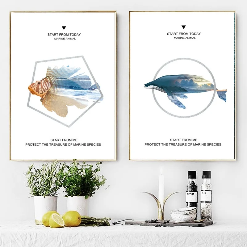 Marlin Whale морской животный пейзаж на стену Картина холсте скандинавские постеры и