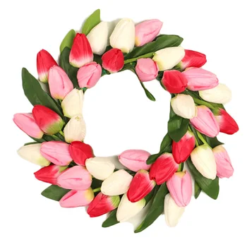 

Artificial Tulip Flower Wreaths Home Front Door Window Hanging Garlanf for Party Event Wedding Decoration Thanks Giving Decor