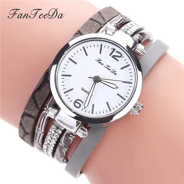 Многослойные женские кварцевые часы-браслет из искусственной кожи, плетеные наручные часы с кристаллами, ювелирные изделия, подарки, relogio feminino reloj mujer P30 - Цвет: coffe