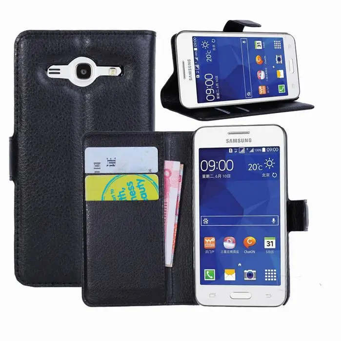 For Samsung galaxy core 2 case cover,New 2014 Lychee leather wallet stand phone case cover For