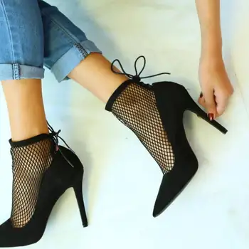 

2019 spring and autumn new European and American high-heeled fashion women's shoes hollow fine mesh sandals high heel ankle boot