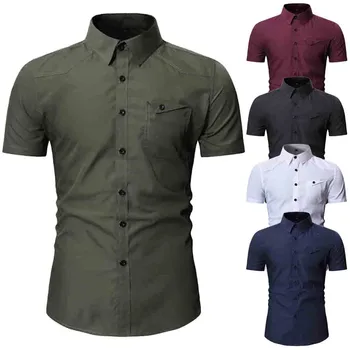 

top blouse Fashion Men's Button Personality Pocket Short Sleeve Shirt Blouse Tops