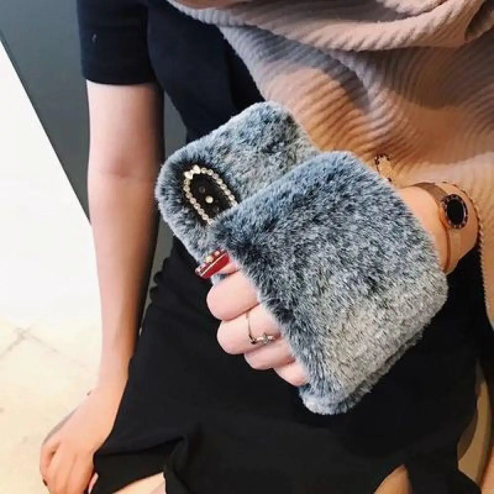 Soft Warm Fur Case For Phone XS MAX Bling Diamond Fluffy Wristband iPhone 6s/6sP 7/8 7/8p X XR XSM | Мобильные телефоны и