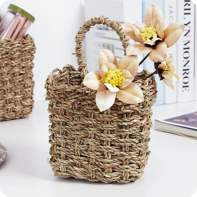 اليدوية المنسوجة سلال زهرة المائدة الحاويات أدوات تُعلَق على جدار المطبخ زهرة وعاء صندوق البريد سلة التخزين منظمة 65591