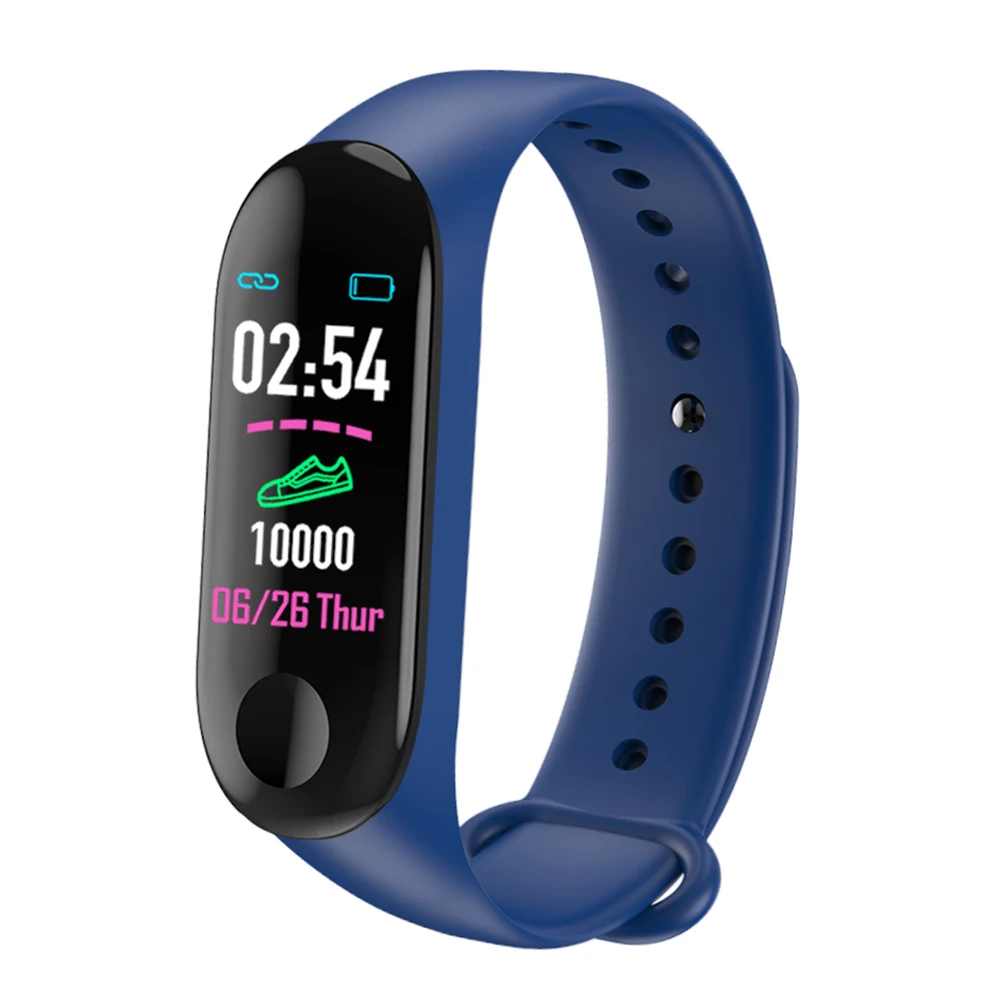 Смарт-браслет M3 Plus, спортивные фитнес-часы, цветной экран, водонепроницаемый монитор артериального давления, мониторинг сердечного ритма, умный Браслет - Цвет: Синий