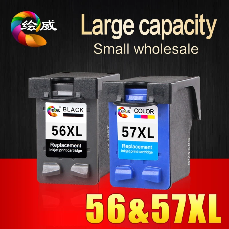 2 Pcs 56XL 57XL for HP 56 57 Ink cartridge ( C6656A & C6657A )use For ...