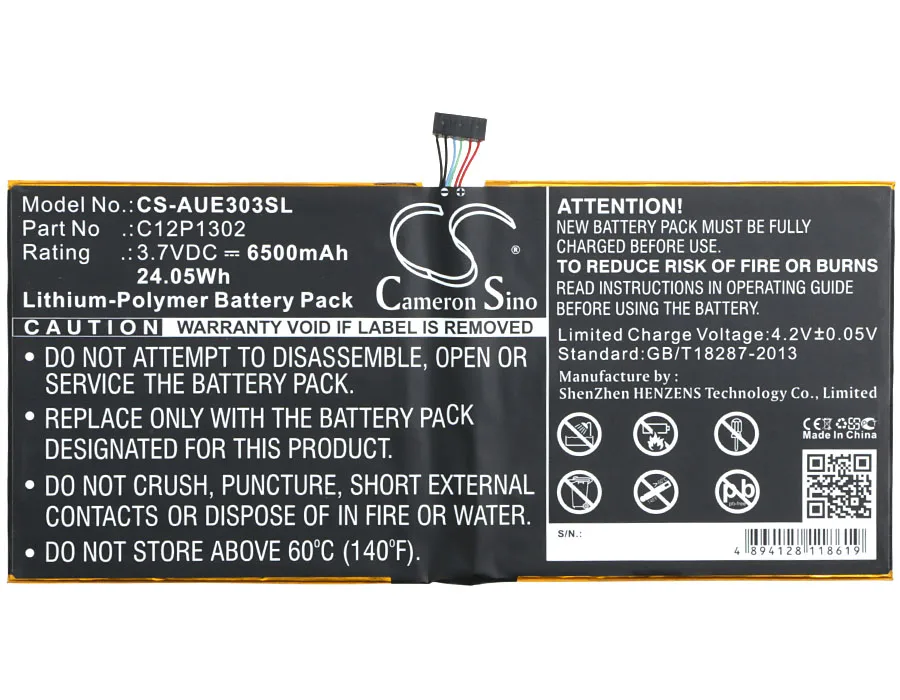 

Cameron Sino 6500mAh Battery C12P1302 for Asus K00A, ME302C, ME302KL