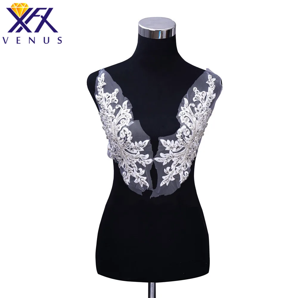 

XFX VENUS 1 pair Sparkly handmade beads patches rhinestone applique crystal elegant shiny bodice decorative