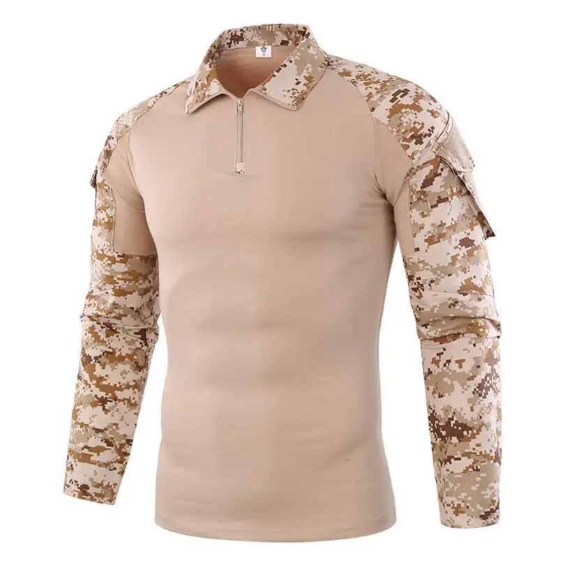 Полевая Боевая тренировочная камуфляжная тактическая рубашка с длинным рукавом, армейские фанаты, стреляют в поезд, кемпинг, дышащая износостойкая военная форма, топы - Цвет: Desert camo