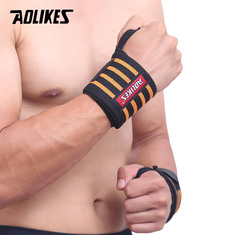 AOLIKES 2 шт./лот Powerlifting тренажерный Спортивный Браслет фитнес гантели штанги Crossfit повязки для рук Тяжелая атлетика Наручные обёрточная бумага поддержка
