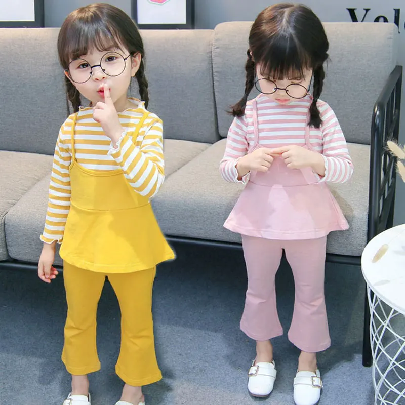 

Spring Baby Girls kid Clothing Striped Tops T-Shirt + Pants Set for Newborn baby children Outfits Pullover overalls Clothes sets