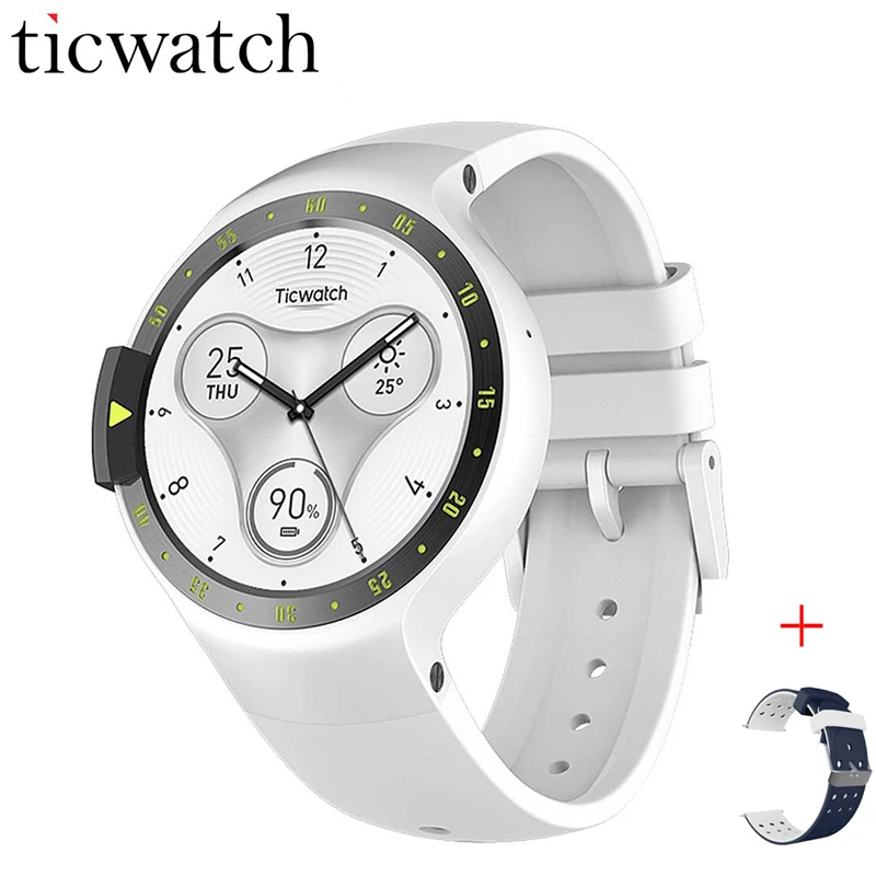 

Ticwatch S Glacier Smart Watch Phone Bluetooth 4.1 WIFI GPS Heart Rate Watch Phone Android Wear IP67 Waterproof + One Free Strap