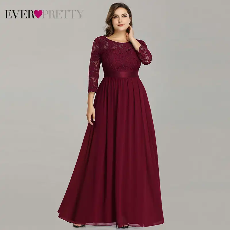 Шифоновое платье для матери невесты Ever Pretty, кружевные длинные платья больших размеров, трапециевидного силуэта, с рукавом 3/4, для свадебной вечеринки, разных цветов, EP07412, весна-лето 2019 - изображение