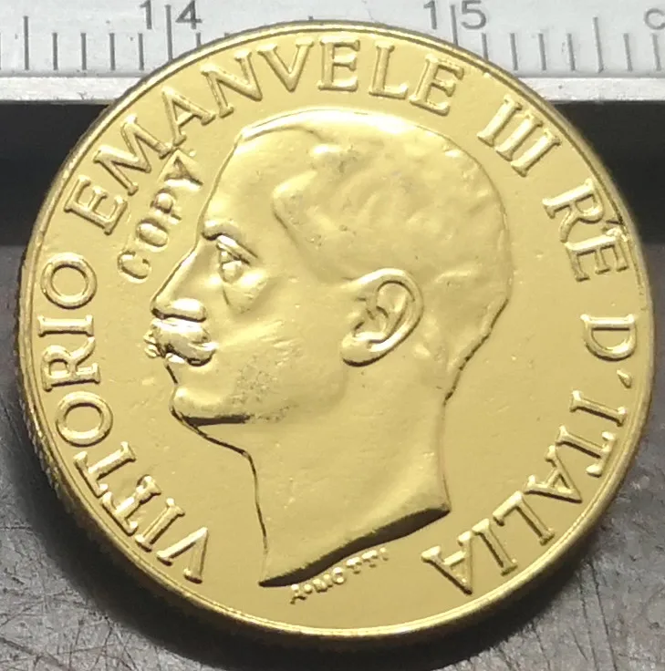 1923 ИТАЛИЯ 20 Лир-Витторио Emanuele III Золото Имитация монеты