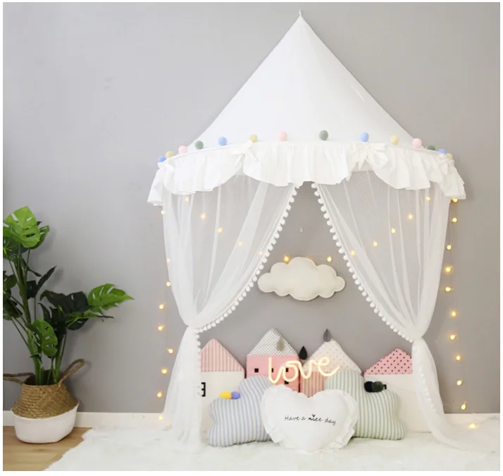 Детская вигвама палатка для детей навес шторы для детской кроватки принцесса навес кровать шторы детский диван чтение декор для угла - Цвет: with net