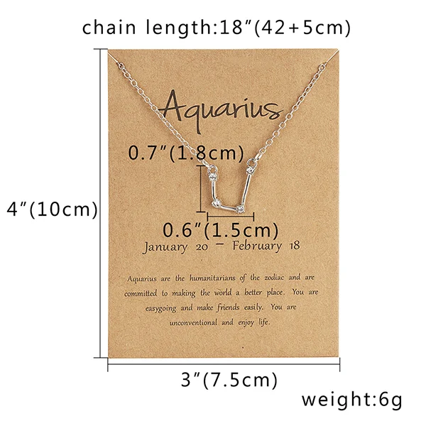 12 Созвездие Подвеска Ожерелье звезда знак зодиака Овен рыбы чокер ожерелье в подарок на день рождения для женщин девушек с открыткой - Окраска металла: Aquarius
