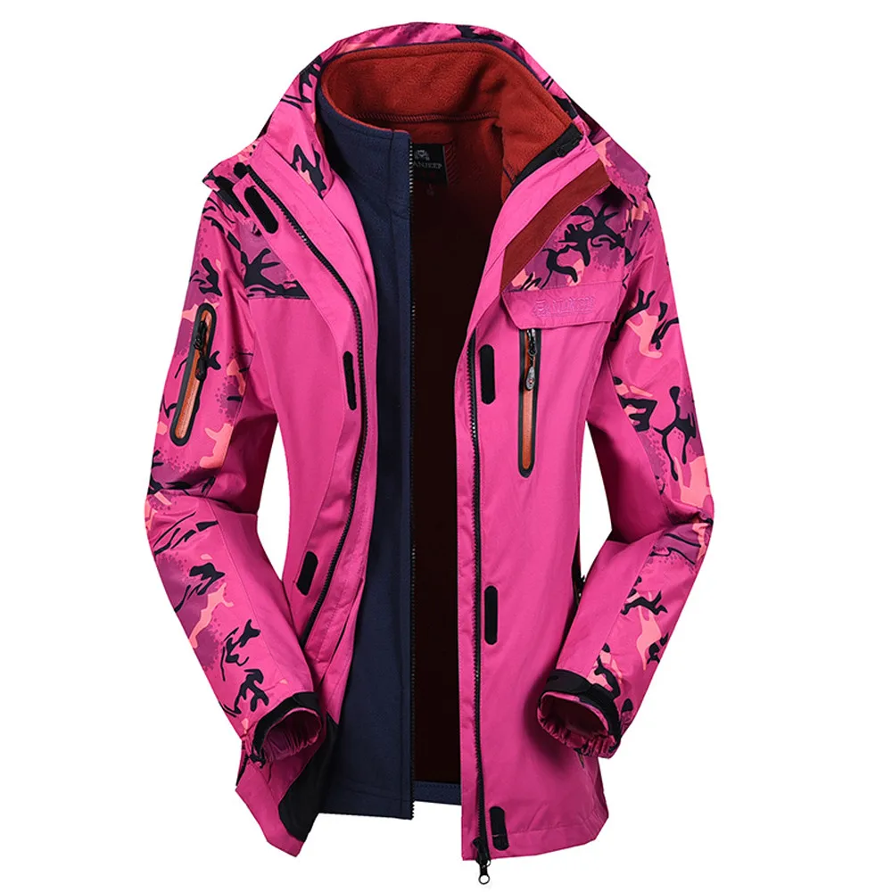Женский зимний комплект из двух предметов камуфляжное водонепроницаемое ветрозащитное пальто для спорта на открытом воздухе Manteau Femme Hiver куртка - Цвет: Hot Pink