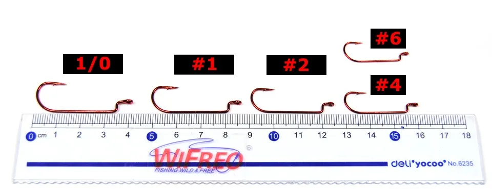 20 шт. красный/кровотечение Carolina Rig крючок под червя не офсетный J изгиб червь Рыболовный крючок для ловли окуня Размер 6 4 2 1 1/0 2/0 4/0