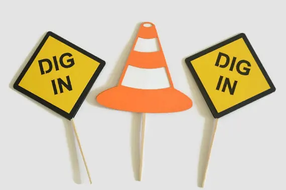 Orange Cone Dig In Construction Sign Cupcake Toppers Orange Cone Dig In Construction Sign Cupcake Toppers