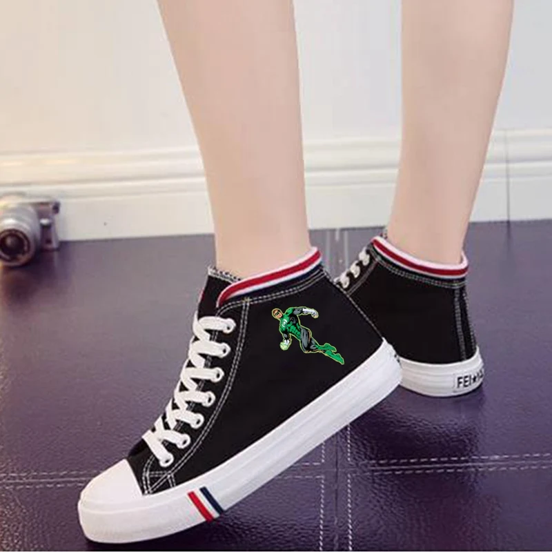 

Justice League TheFlash Green Lantern Green Arrow Cool Cartoon Printing Women's High-top Double Canvas Shoes Fashion Shoes