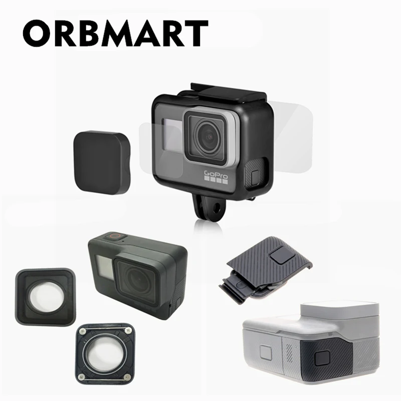 ORBMART крышка объектива+ Передняя Задняя стеклянная защита экрана+ Защитная Замена объектива+ Боковая дверь для GoPro Hero 5 6 7 Black - Цвет: 3 in 1 Kit