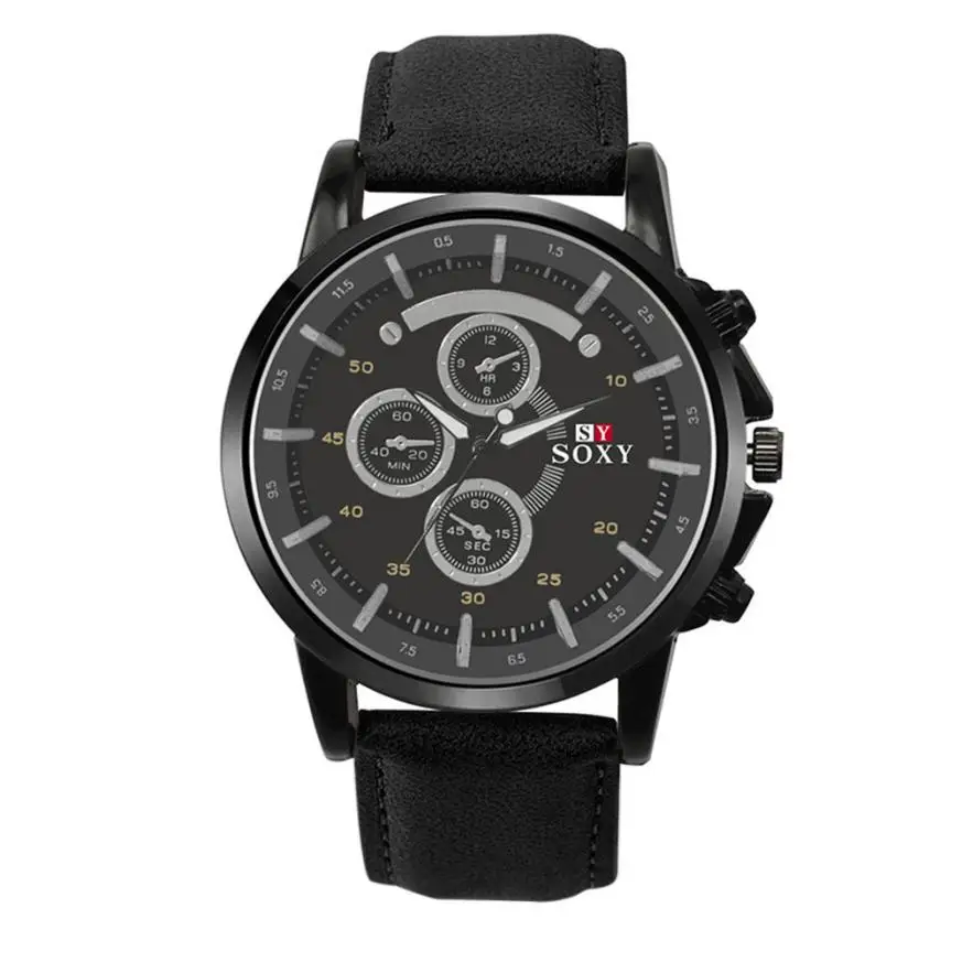 Luxury Men Date Watches Durable PU Leather Sport Military Clock Analog
