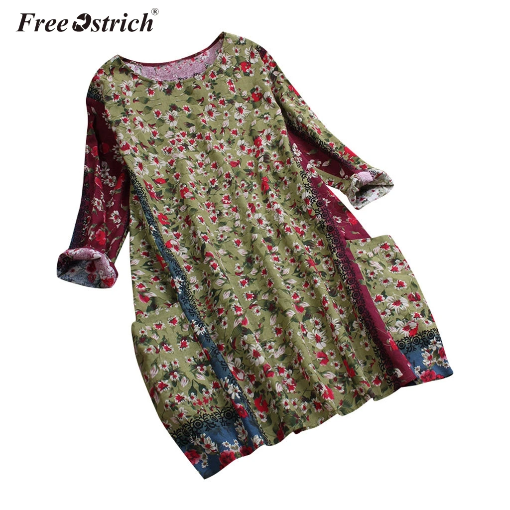 

Free Ostrich Women Blouses Long Sleeve Spring Autumn Printed Pockets O Neck Shirts Casual Ladies Tops Blusas Chemise Femme N30