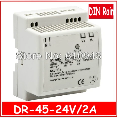 

DR-45W-24V 2A Single Output Switching power supply for LED SMPS AC to DC