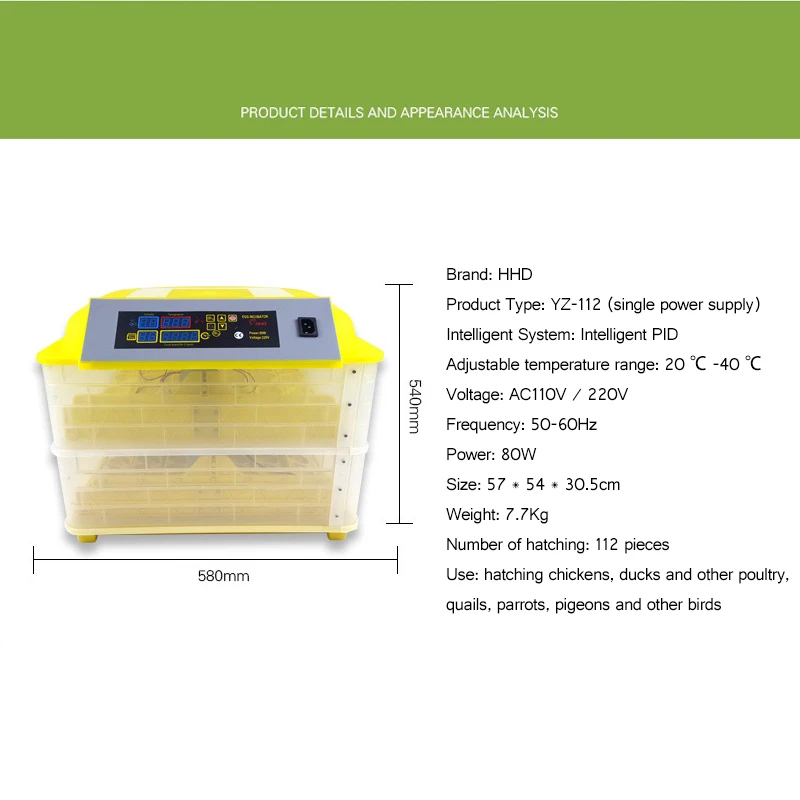 - 112 Egg Brooder Digital Fully Automatic Incubator Hatcher Turning Chicken Duck Humidity Temperature Control New Hatching Machine
