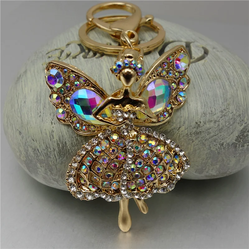 

Adojewello Jewelry Fashion AB Crystals Angel Key Chains for Women Gifts Bag Accessories