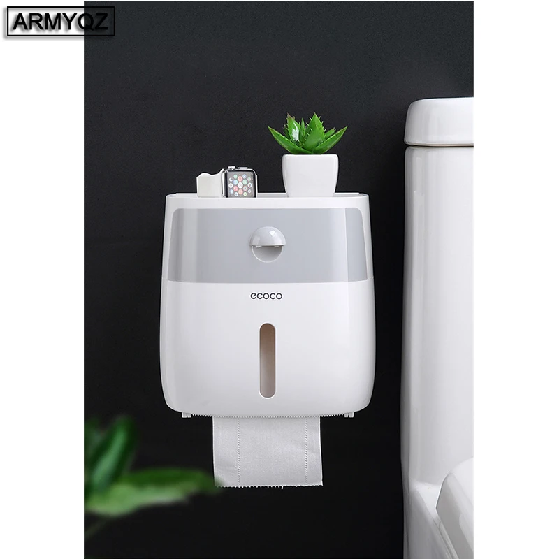 

ARMYQZ Paper Organizer Waterproof Toilet Paper Holder with Drawer Plastic Double Layer Tissue Holder Wall Mounted Storage Boxes