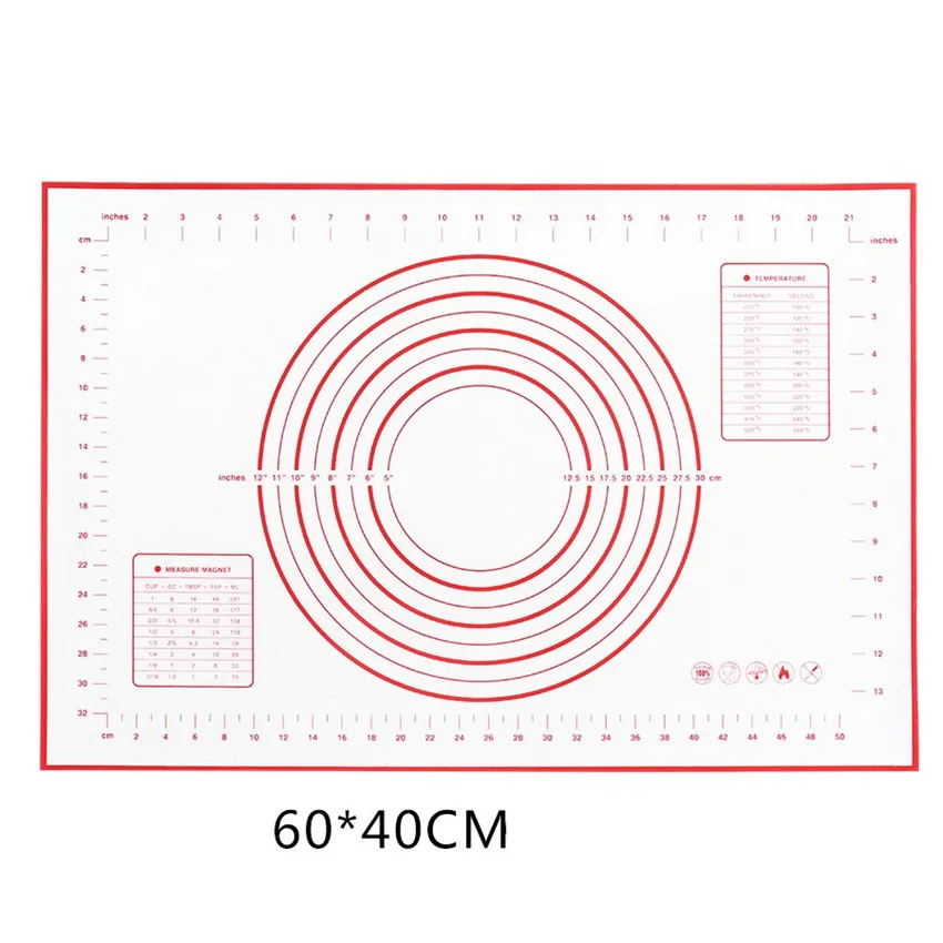 Антипригарный силиконовый коврик для выпечки многоразовый коврик для выпечки шкала прокатки теста коврик для замеса приготовления выпечки Кондитерские инструменты для кухни 1 шт - Цвет: 60x40cm