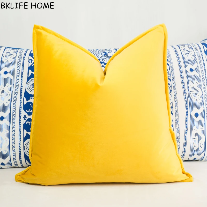 Soft Bright Yellow Velvet Cushion Cover Hemming Envelope Pillowcase
