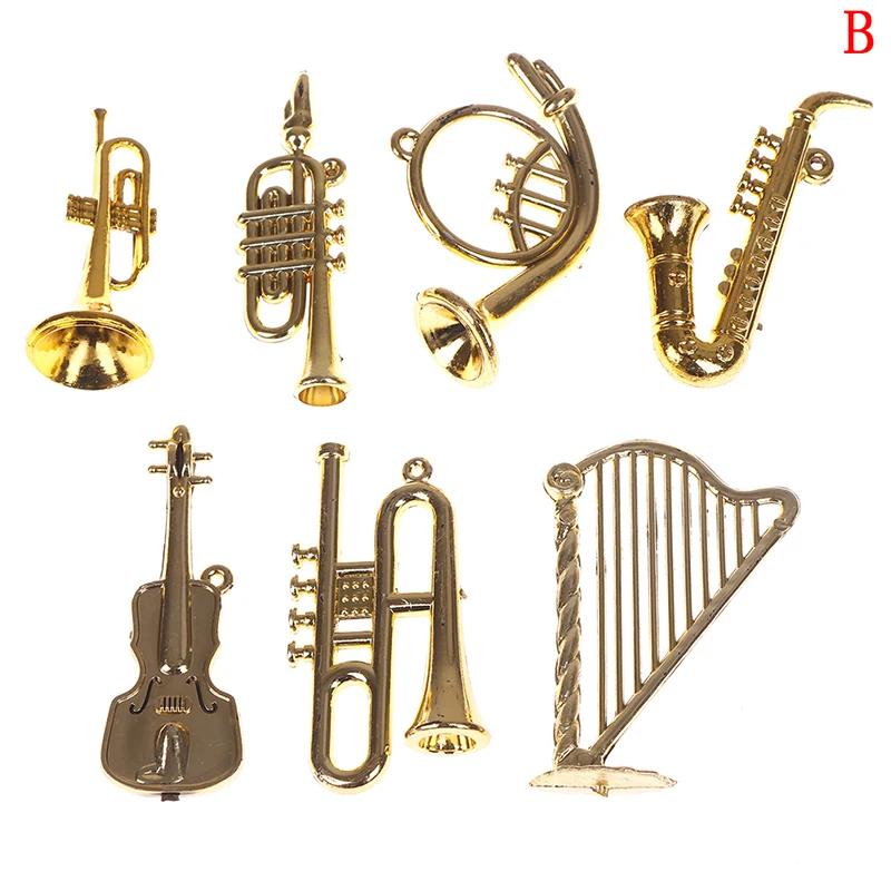 Mini Plastic Instrument Good Gift For Friends Collecting Gold Christmas Tree Hanging Xmas Decor Musical - Цвет: B  7PCS