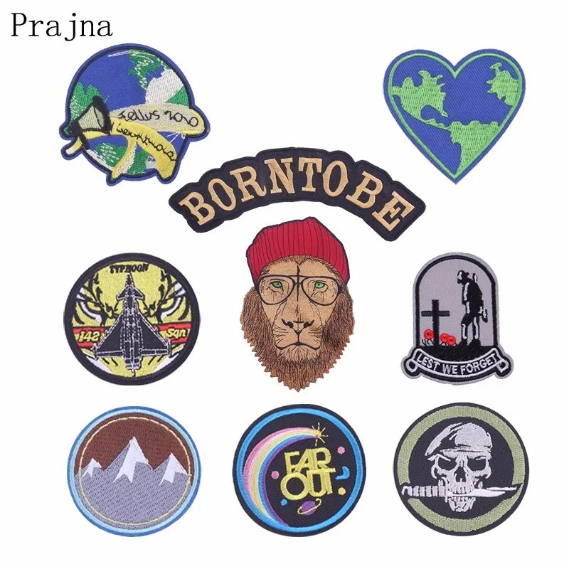 

Prajna Born To Be Lion Iron On Patches For Kids Clothes Cartoon Earth Moutain Patch DIY Badge Decoration Accessories E