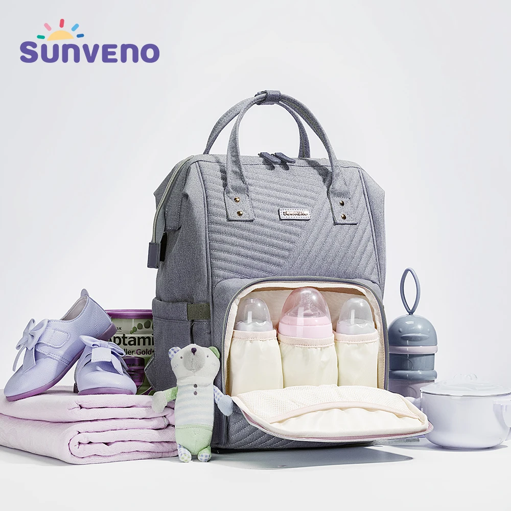 Sunveno للماء حقيبة ظهر للحفاضات مبطن كبيرة أمي الأمومة التمريض حقيبة حقيبة السفر عربة الطفل حقيبة الحفاض رعاية الطفل