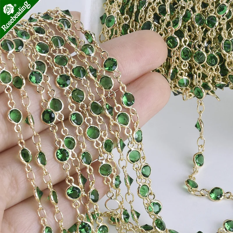 Цепочка из хрусталя и латуни с позолоченным покрытием 1 фут 4 мм|brass chain|lot lotgold plated
