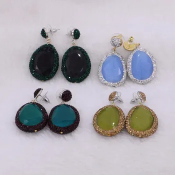 

6 Pairs Fashion Faceted Mix colors crystal stone earrings Pave Rhinestone handmake jewelry earring Trendy jewelry for women 2435