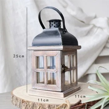 

Vintage Wooden Decorative Wind Iamp Candlestick Creative Home Decoration Wrought Iron Candlestick Romantic Wedding Wind Iamp