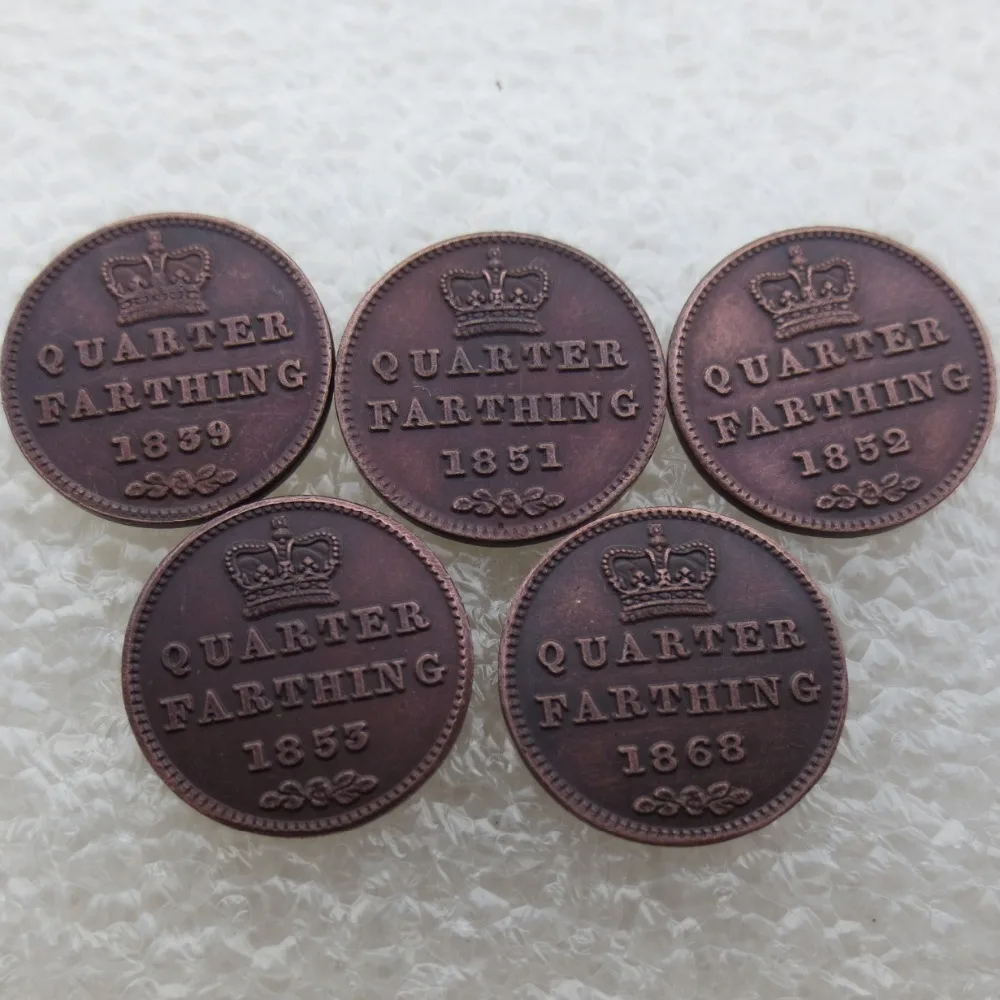 

UK (1839-1868) 5PCS Quarter , 1/4 Farthing - Victoria Copper manufacturing Copy Coins