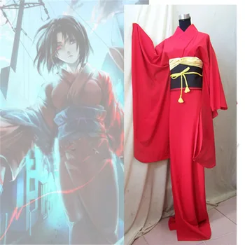 

Japan Traditional Women Ryougi Shiki Red Furisode Kimono Cosplay Costume Hatsune Miku Hundred Ghost Night Women Ji Gufeng Kimono