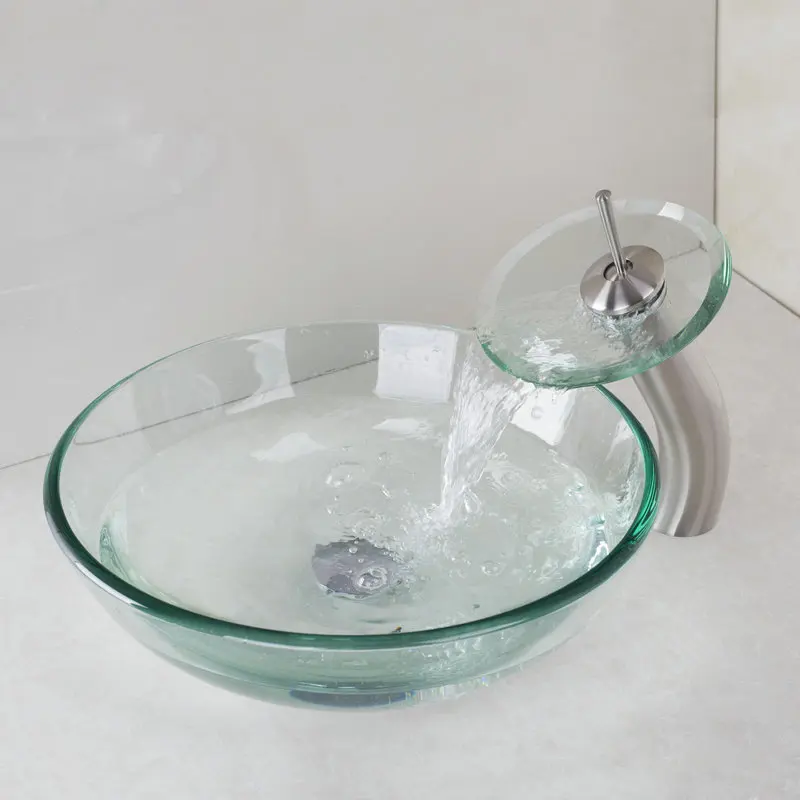 Водопад бассейна ORB& античная медь& никель Матовый кран стеклянная чаша Ванная раковина умывальник Закаленное смеситель набор