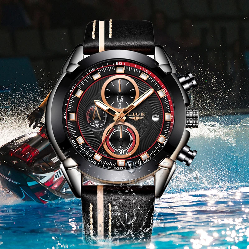 

2019 LIGE Watch Men Fashion Business Top Brand Luxury Quartz Wristwatch Man Casual Leather Military Waterproof Sport Chronograph