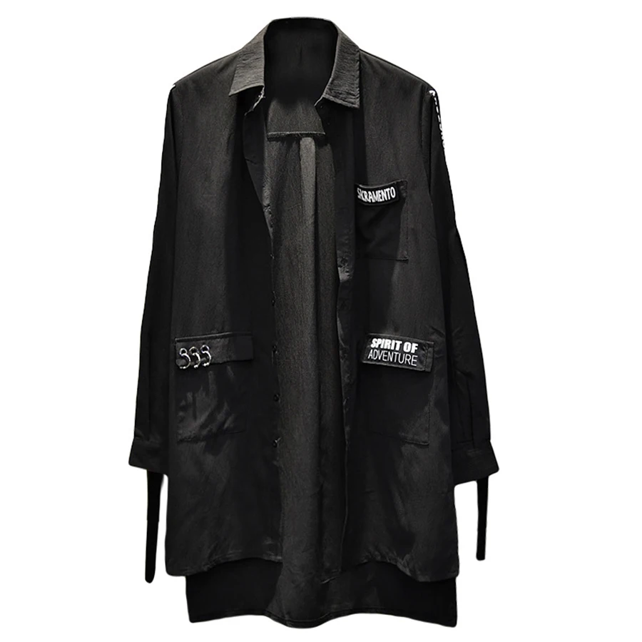 Acheter Longue Gothique Noir Chemise Hommes Punk Rock Hommes Bouton De Chemise Hommes Occasionnels Japonais Streetwear Hommes Coréens Vêtements Camisa Masculin 6c17