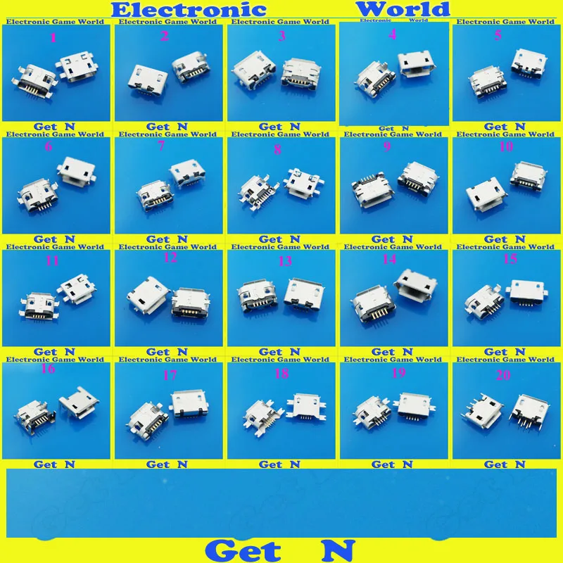 

20Models Micro USB jack 5P 5-pin Micro USB Connector Micro USB Jack Tail Charging port socket for PAD/ Tablet /Mobile