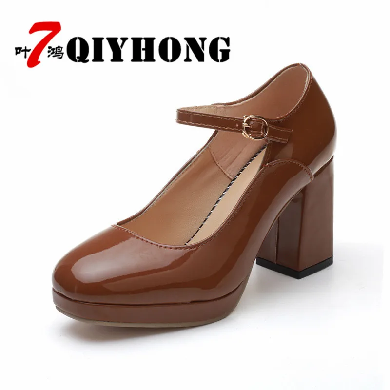 

2018 New Summer Shallow With A Single Shoe With High-Heeled British Wind Rough With Pu Fashion Small Leather Shoes Woman