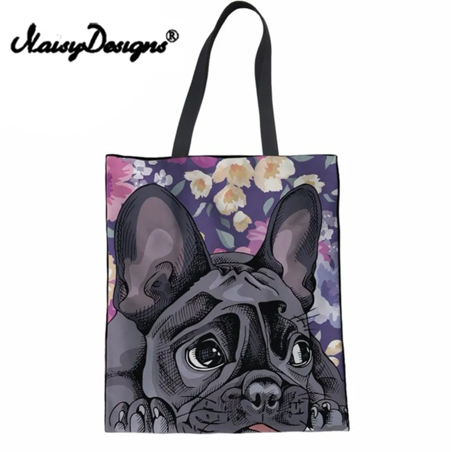 Cute-3D-Animal-French-Bulldog-Daisy-Boxer-Print-Women-Shopping-Linen-Bags-Casual-Reusable-Tote